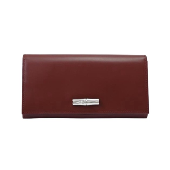 Longchamp Handbags - LONGCHAMP Roseau Plum Leather Flap Wallet